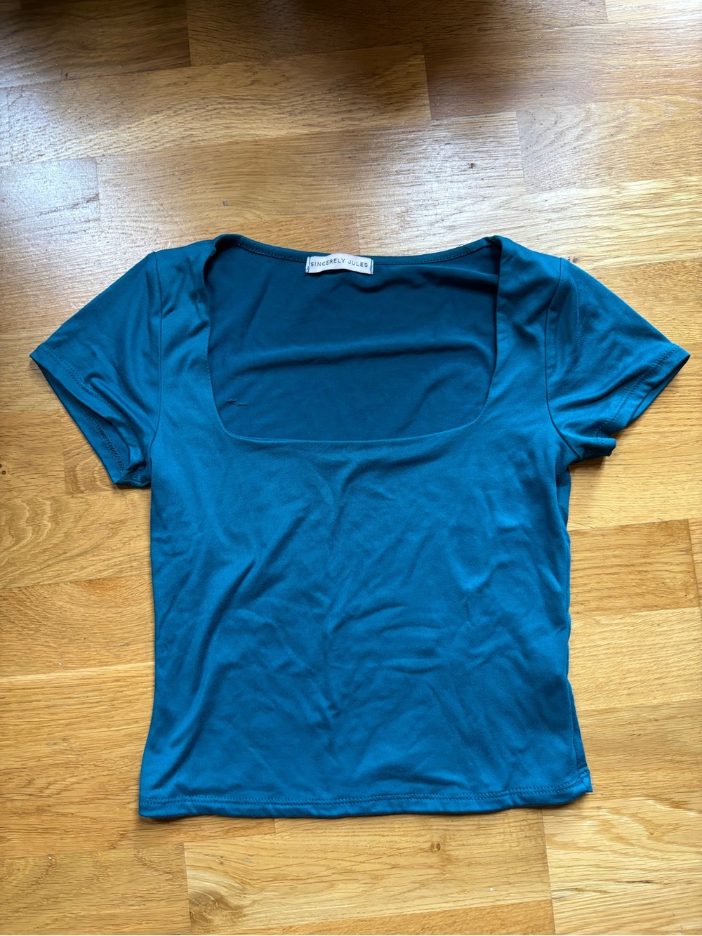 Sincerely Jules Teal Square Neck Short Sleeve Crop Top